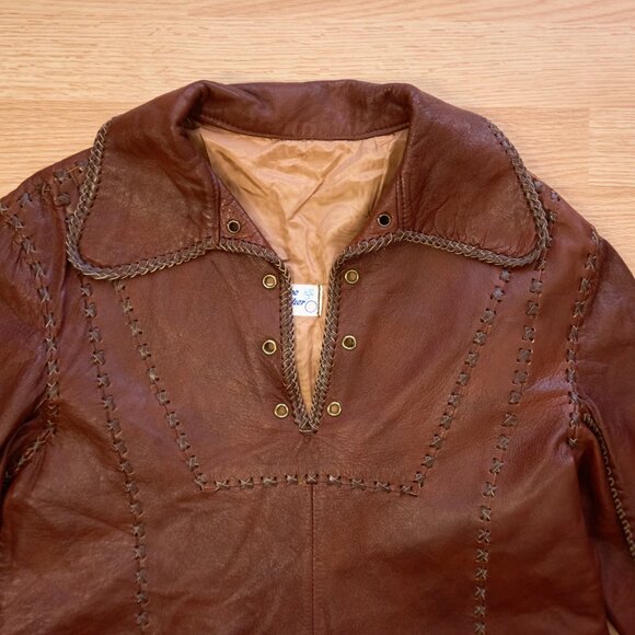 Vintage Western-style Hand Stitched Brown Leather Women's Jacket, Size 36 - Picture 2 of 8
